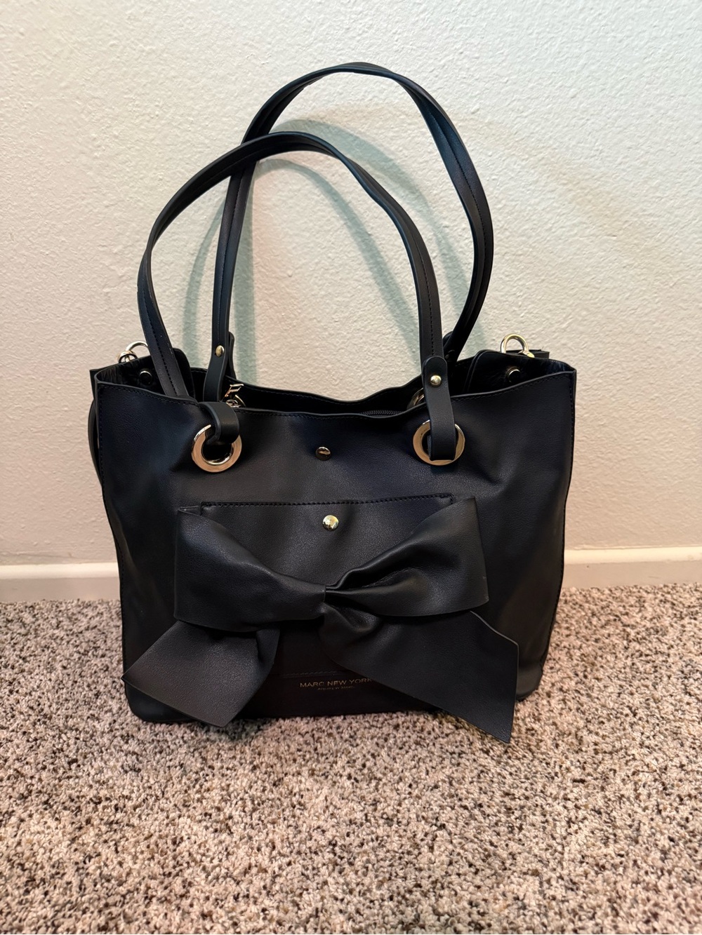 Marc New York Black Tote with Decorative Bow and Shoulder Strap